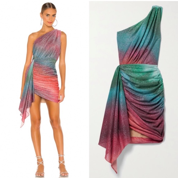 REVOLVE Dresses & Skirts - PatBO Sunset Ombre Metallic Lurex One Shoulder Draped Mini Dress Size 4